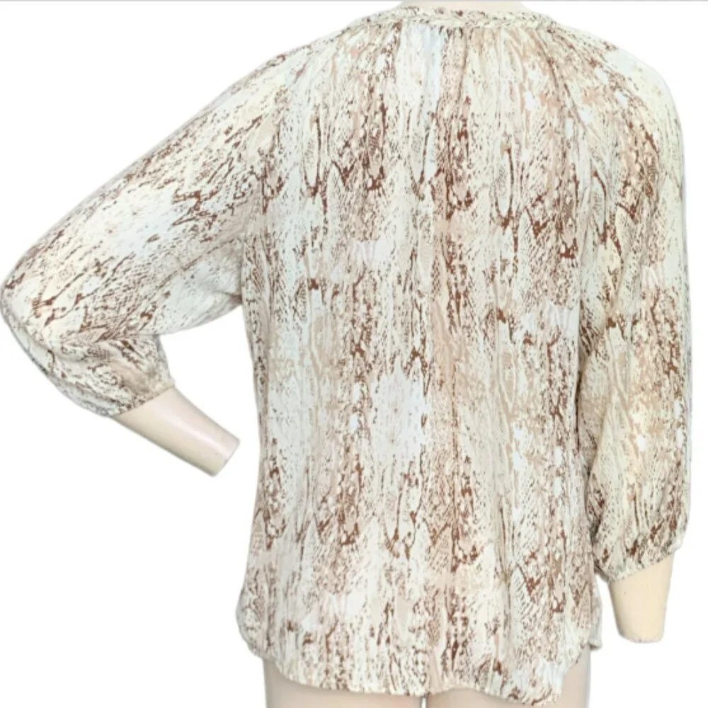 Apt 9 Abstract Snake Print‎ V-Neck/Tie Neck Blouse Sz S #101L